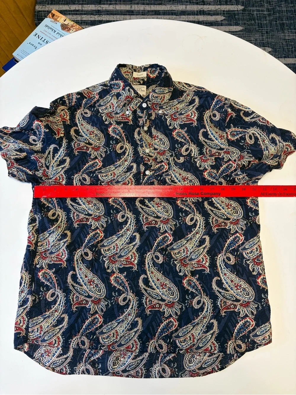J. Crew Navy Paisley Short-Sleeve Button-Down Popover